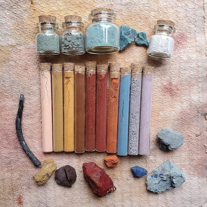 Various ochre samples in vials