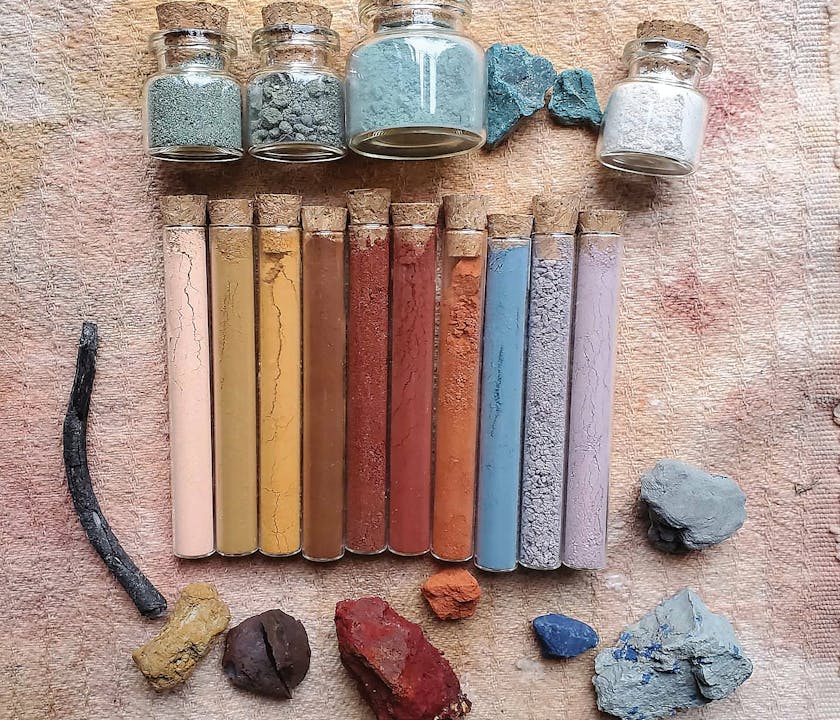 Various ochre samples in vials