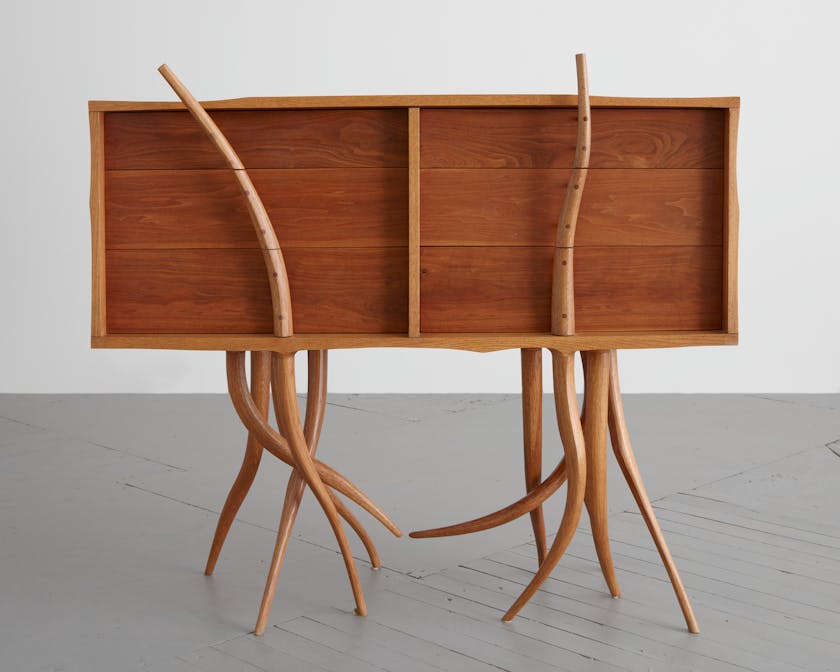 Wooden chest with drawers and legs like branches