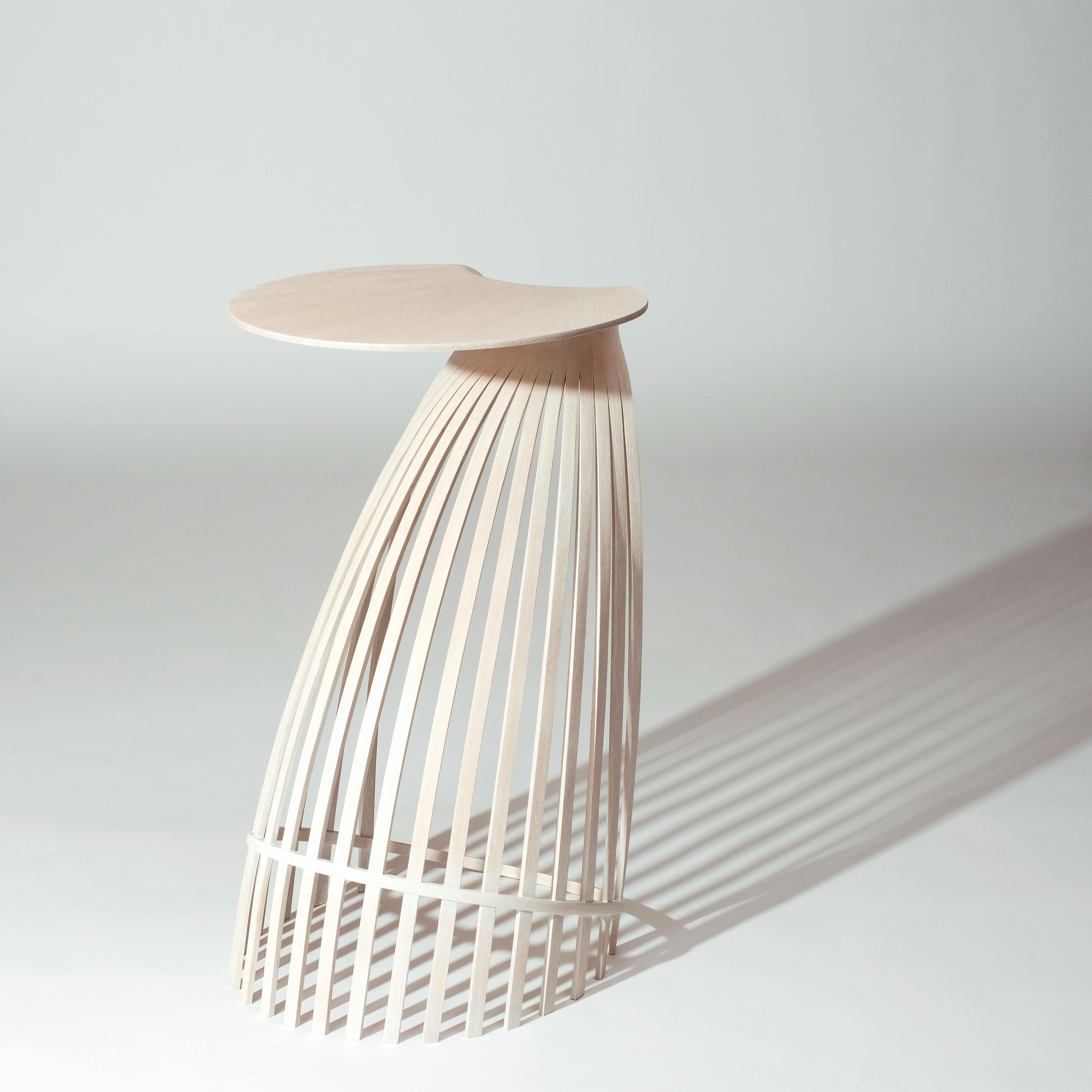 bent wood side table with glass top by Yuri Kobayashi