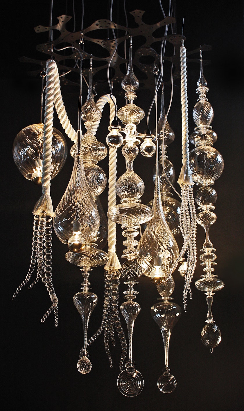 ornate glass chandelier made by andy paiko