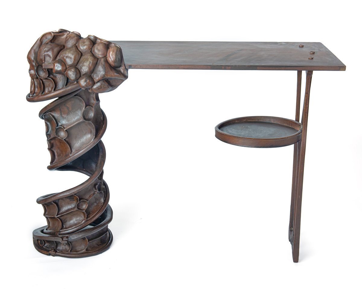 wrought iron table with snakelike spiral pedestal