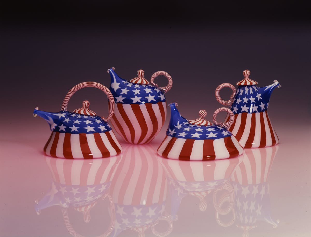 glass tea kettles with american flag design