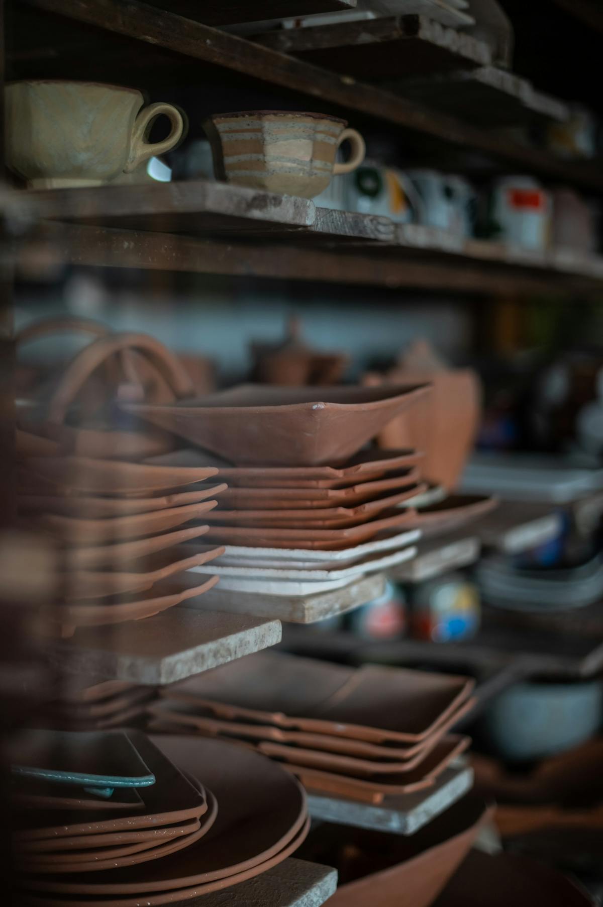 view of ceramic artist working in studio