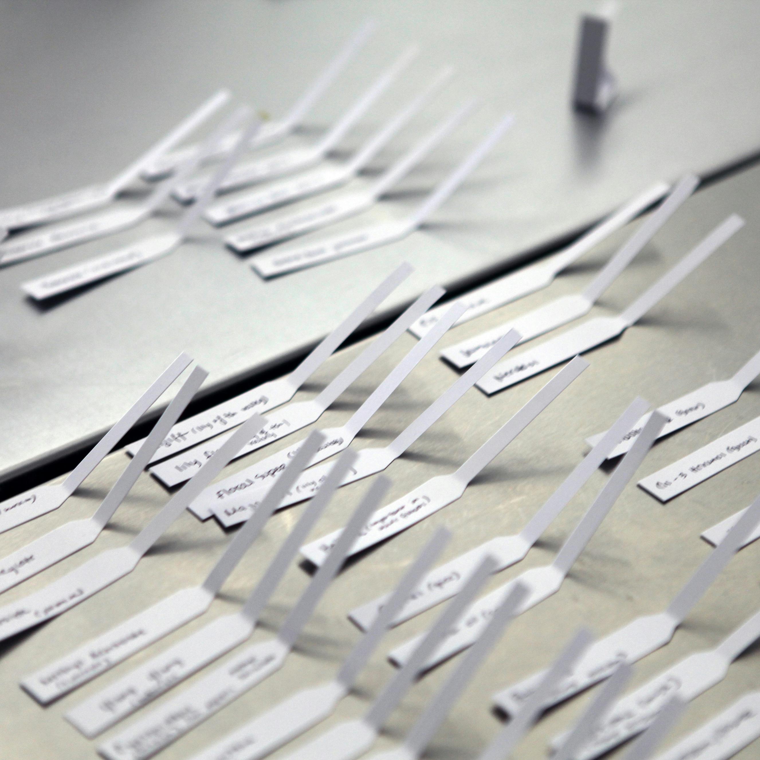 Scent strips used in a workshop of the Institute for Art and Olfaction
