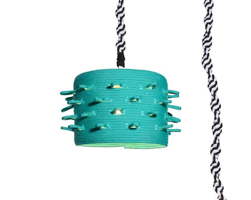 Blue lamp shade made from rope