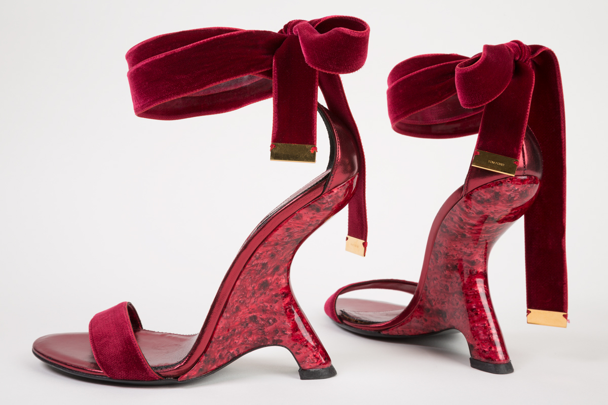 artistic red high heals with velvet straps