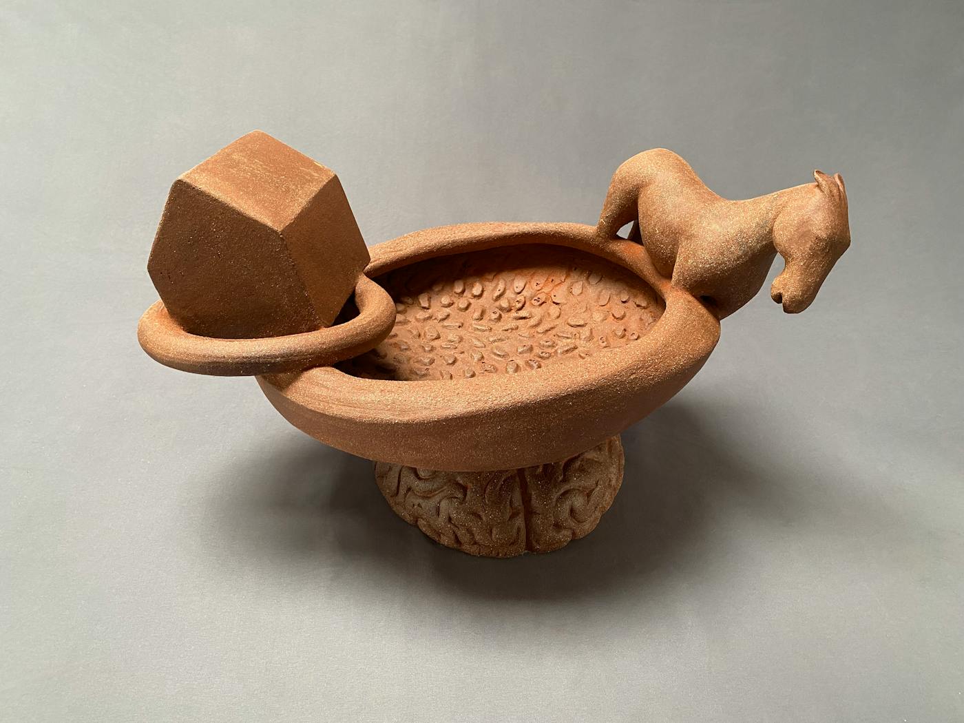 Sculptural ceramic vessel depicting a farm